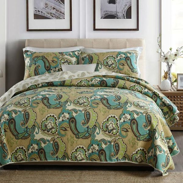 american bedspread quilt set 3pcs quilted cotton ab-side paisley pattern quilts bed covers king size coverlet blanket green
american bedspread quilt set 3pcs quilted cotton ab-side paisley pattern quilts bed covers king size coverlet blanket green