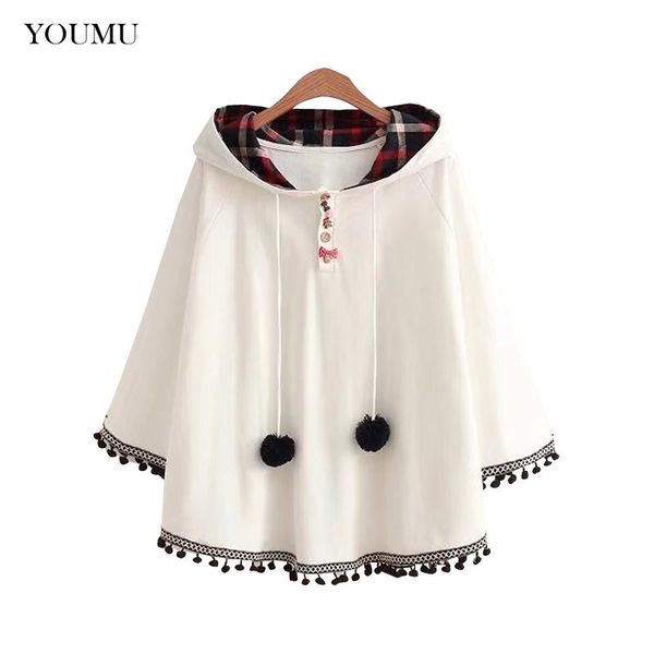 women casual white jackets tassel cloak cotton solid long sleeve coat loose pullovers autumn pom hooded 915-492, Black;brown
women casual white jackets tassel cloak cotton solid long sleeve coat loose pullovers autumn pom hooded 915-492, Black;brown