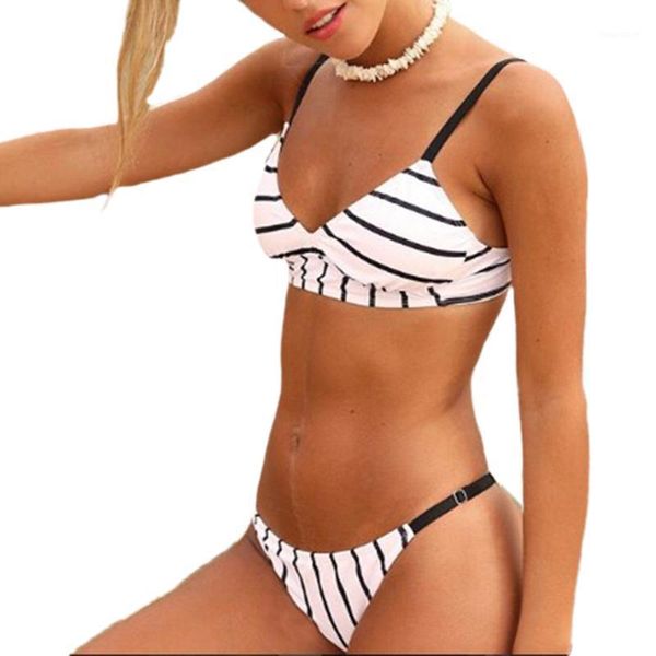 women stripe bikini set push up padded low waist thong 2 piece split swimsuit swimming suit for women party clothes1, White;black
women stripe bikini set push up padded low waist thong 2 piece split swimsuit swimming suit for women party clothes1, White;black