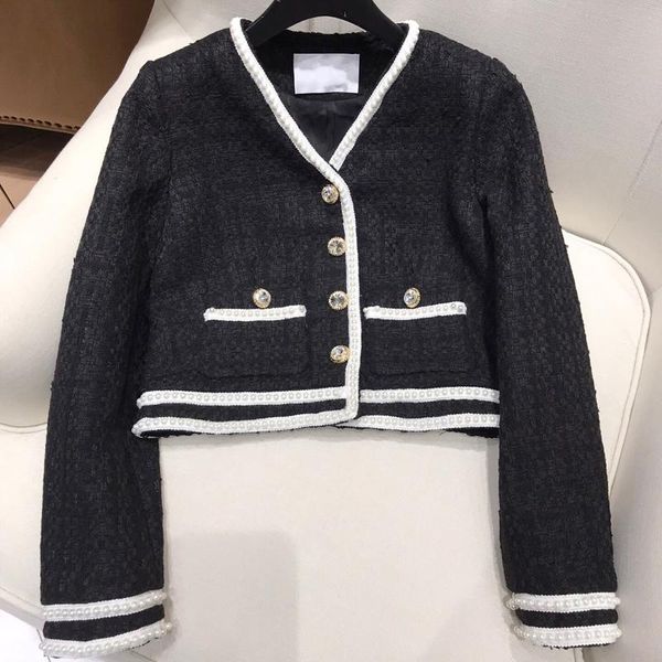 designer celebrity v-neck white stripes color block short jackets women pockets chain pearls beading elegant tweed coats s429, Black;brown
designer celebrity v-neck white stripes color block short jackets women pockets chain pearls beading elegant tweed coats s429, Black;brown