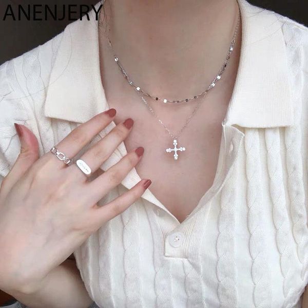 chains anenjery 925 sterling silver shiny cz cross necklace for women double layer clavicle chain jewelry s-n244
chains anenjery 925 sterling silver shiny cz cross necklace for women double layer clavicle chain jewelry s-n244