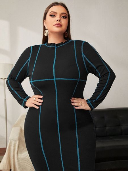 plus contrast stitch slit side dress d2zr#, Black
plus contrast stitch slit side dress d2zr#, Black