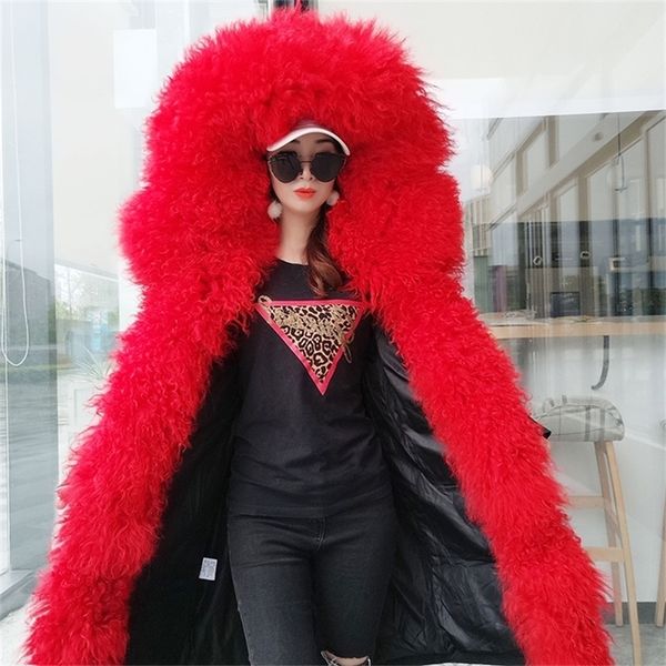 winter clothes white down jacket women's leather long section parker coat natural mongolian sheep fur duck thick warm y201026, Black
winter clothes white down jacket women's leather long section parker coat natural mongolian sheep fur duck thick warm y201026, Black