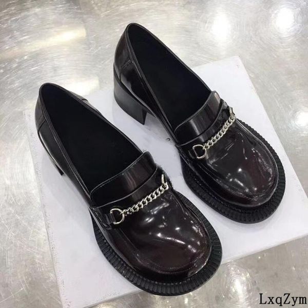 dress shoes unique round toe woman single med hoof heel pumps metal chain lazy slip on loafers korean style real leather brand design, Black
dress shoes unique round toe woman single med hoof heel pumps metal chain lazy slip on loafers korean style real leather brand design, Black