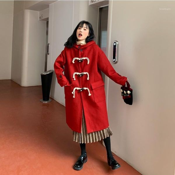 women winter warm woolen coats vintage horn button female loose hooded coats street lady long jackets new1, Black
women winter warm woolen coats vintage horn button female loose hooded coats street lady long jackets new1, Black