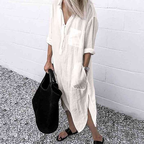 elegant women spring lapel neck long sleeve cotton linen dress solid sundress long shirt dress baggy split hem vestido, Black;gray
elegant women spring lapel neck long sleeve cotton linen dress solid sundress long shirt dress baggy split hem vestido, Black;gray
