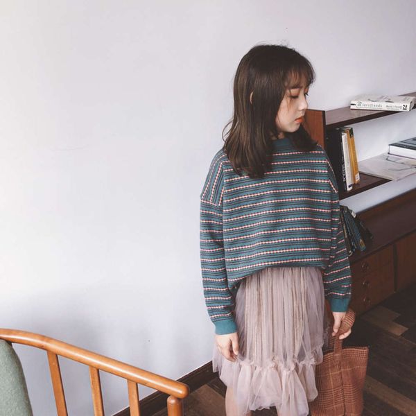 version autumn and winter new korean big girl dot line stripe fort green contrast color bottomed pullover children's sweater, Blue
version autumn and winter new korean big girl dot line stripe fort green contrast color bottomed pullover children's sweater, Blue