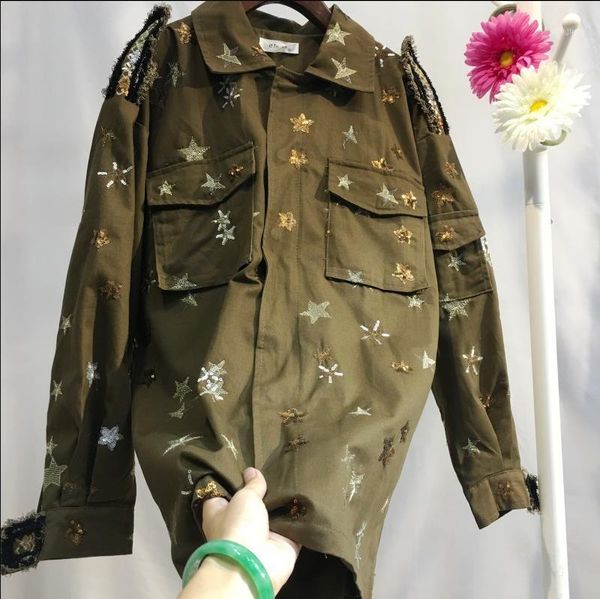 new women safari style star sequined embroidery zipped women spring autumn loose lapel jacket1, Black;brown
new women safari style star sequined embroidery zipped women spring autumn loose lapel jacket1, Black;brown