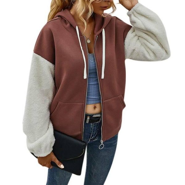 vicabo ladies jackets long sleeve plush hooded coat drawstring sweatshirts outwear color patchwork jackets for women, Black;brown
vicabo ladies jackets long sleeve plush hooded coat drawstring sweatshirts outwear color patchwork jackets for women, Black;brown