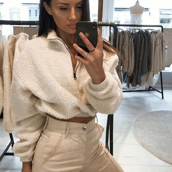 long sleeve pullover white cropped hoodie women autumn winter short sweatshirt plush zipper faux fur fluffly sweatshirt1, Black
long sleeve pullover white cropped hoodie women autumn winter short sweatshirt plush zipper faux fur fluffly sweatshirt1, Black