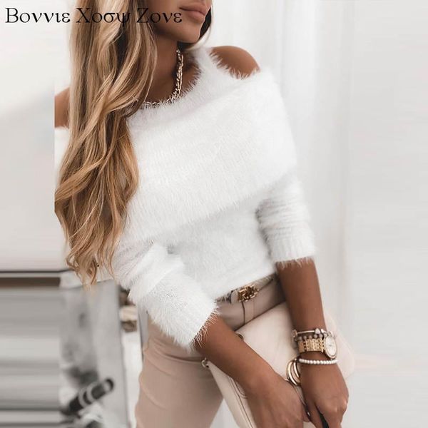 women's sweaters women elegant cold shoulder plain fluffy casual sweater, White;black
women's sweaters women elegant cold shoulder plain fluffy casual sweater, White;black