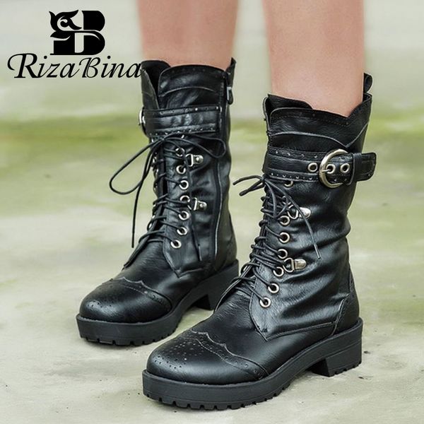 boots rizabina women mid calf fashion brogue casual lace up winter shoes metal buckle flats keep warm size 34-43, Black
boots rizabina women mid calf fashion brogue casual lace up winter shoes metal buckle flats keep warm size 34-43, Black