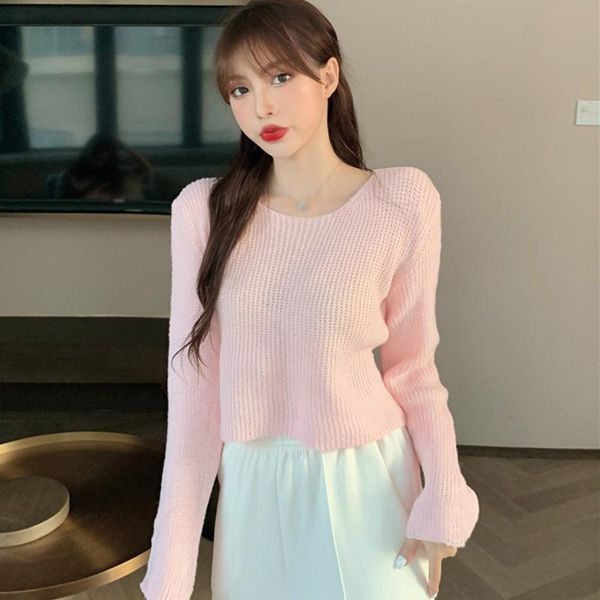 sweater women soft thin round neck long sleeve solid color wild simple autumn pullover short sweater, White;black
sweater women soft thin round neck long sleeve solid color wild simple autumn pullover short sweater, White;black