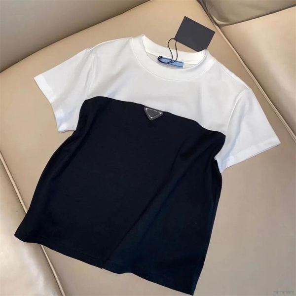 women's t-shirt black white splicing blouse with metal triangle t-shirt tee summer short sleeve
women's t-shirt black white splicing blouse with metal triangle t-shirt tee summer short sleeve