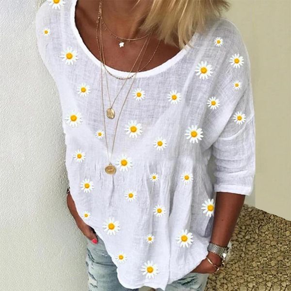 casual women three-quarter sleeve blouse elegant o neck shirt pullovers 2021 summer daisy flower print blusa streetwear, White
casual women three-quarter sleeve blouse elegant o neck shirt pullovers 2021 summer daisy flower print blusa streetwear, White
