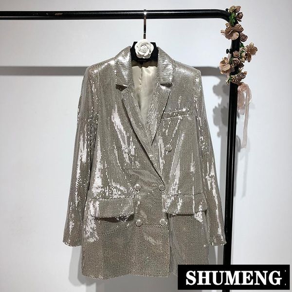 women's suits & blazers sequined suit jacket female 2021 spring and autumn fashion blingbling medium long blazer coat outwear, White;black
women's suits & blazers sequined suit jacket female 2021 spring and autumn fashion blingbling medium long blazer coat outwear, White;black