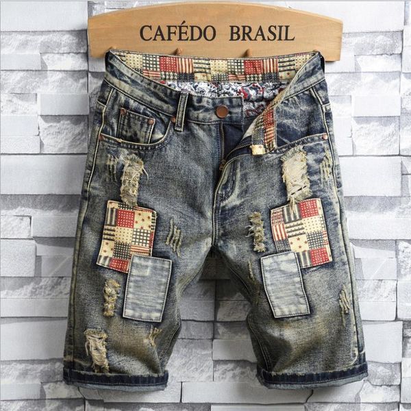 men's jeans summer short holes patchwork denim shorts casual knee length mens good quality size 40, Blue
men's jeans summer short holes patchwork denim shorts casual knee length mens good quality size 40, Blue