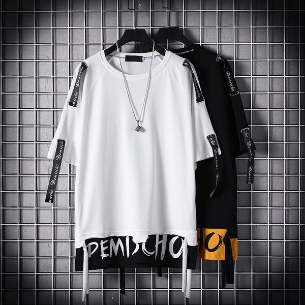 short-sleeved t-shirt summer new korean trend hip-hop fake two-piece clothes youth handsome personality men's clothing, White;black
short-sleeved t-shirt summer new korean trend hip-hop fake two-piece clothes youth handsome personality men's clothing, White;black