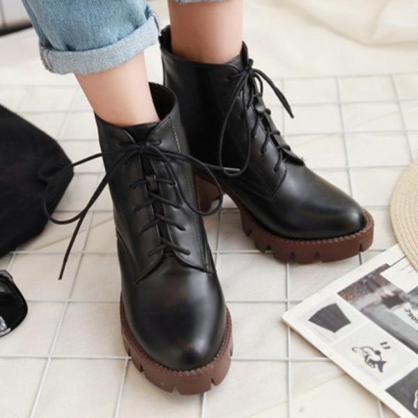 women's plus size fashion chunky heel boots all-match front lace-up booties ankle boots for women round toe short drop1, Black
women's plus size fashion chunky heel boots all-match front lace-up booties ankle boots for women round toe short drop1, Black