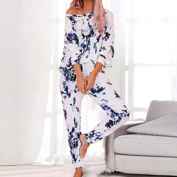 tie dye pajamas two pieces set shoulder sleeve loose elastic waist long pants women casual homewear 2020
tie dye pajamas two pieces set shoulder sleeve loose elastic waist long pants women casual homewear 2020