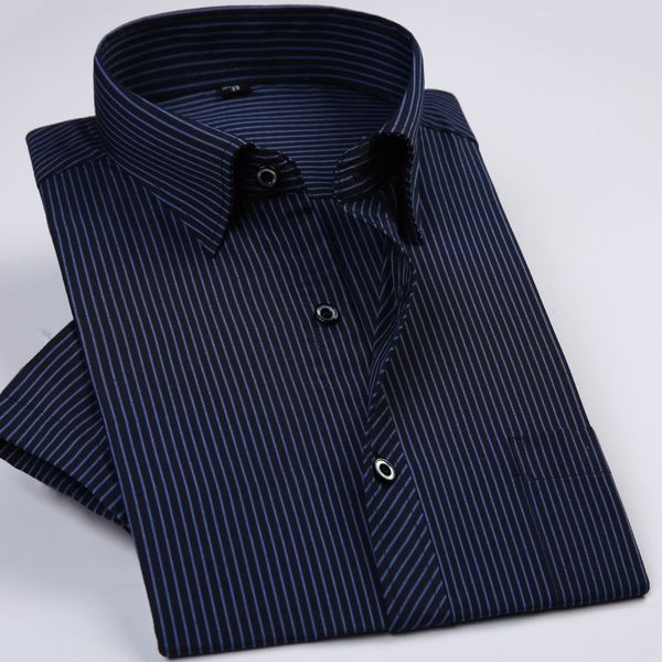summer short sleeve striped regular fit non-iron easy care business men shirts no fade no shrink with chest pocket 201123, White;black
summer short sleeve striped regular fit non-iron easy care business men shirts no fade no shrink with chest pocket 201123, White;black