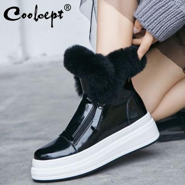 boots coolcept women snow leather warm plush fur winter shoes woman ankle fashion zipper short boot size 34-401, Black 
boots coolcept women snow leather warm plush fur winter shoes woman ankle fashion zipper short boot size 34-401, Black
