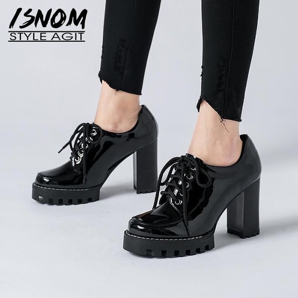 isnom thick high heels shoes woman round toe lace up women pumps platform patent leather ladies shoes casual pumps, Black
isnom thick high heels shoes woman round toe lace up women pumps platform patent leather ladies shoes casual pumps, Black