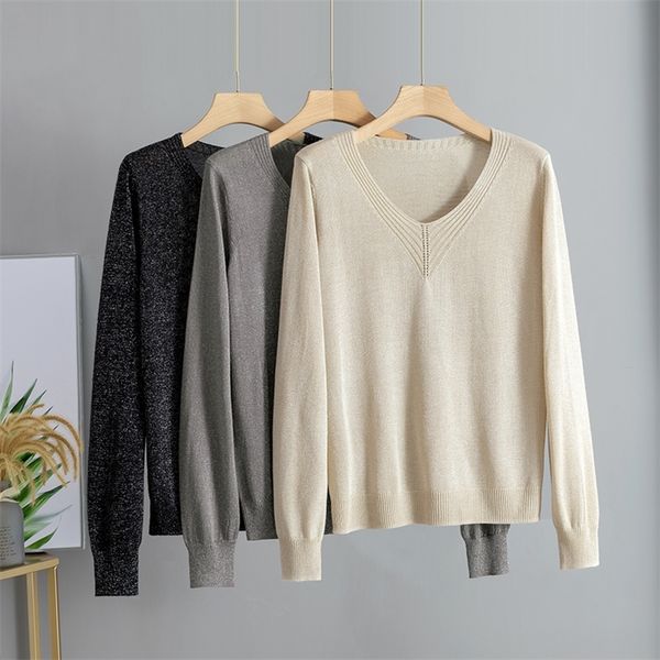 gigogou bling shinning women v neck sweater long sleeve pullover spring autumn knit soft female jumper jersey mujer 2020 lj201127, White;black
gigogou bling shinning women v neck sweater long sleeve pullover spring autumn knit soft female jumper jersey mujer 2020 lj201127, White;black