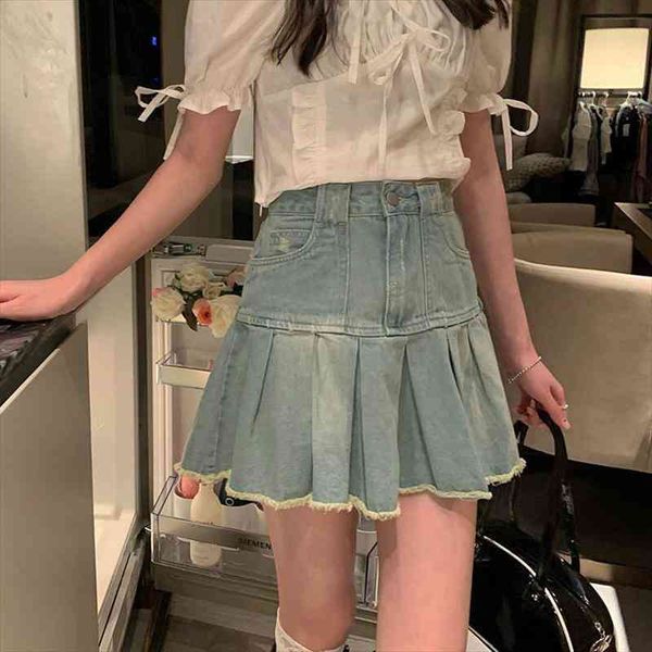 vintage denim mini skirt women distressed fringe sweet high waist temperament a-line pleated skirt summer japanese style, Black
vintage denim mini skirt women distressed fringe sweet high waist temperament a-line pleated skirt summer japanese style, Black