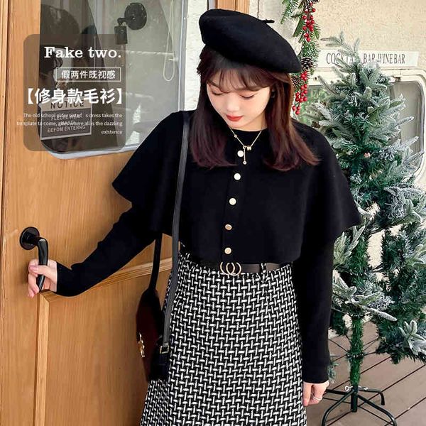 women's jumpsuits & rompers winter large women's 200 kg fat mm knitted round neck fake two-piece slim bottomed shirt 441082 1m70, Black;white 
women's jumpsuits & rompers winter large women's 200 kg fat mm knitted round neck fake two-piece slim bottomed shirt 441082 1m70, Black;white