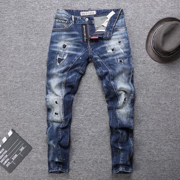 fashion streetwear men jeans slim fit retro blue elastic ripped jeans spliced designer biker pants hip hop
fashion streetwear men jeans slim fit retro blue elastic ripped jeans spliced designer biker pants hip hop