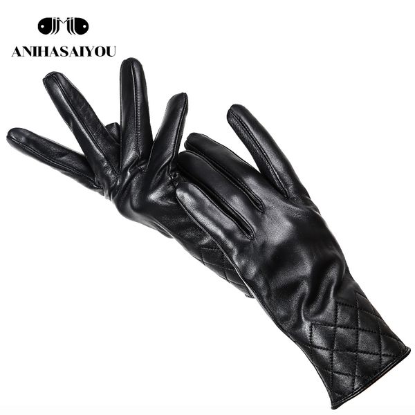 brand genuine simple winter gloves women' leather gloves-7021, Blue;gray