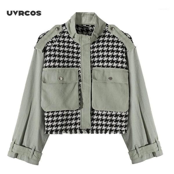 uvrcos women fashion houndstooth plaid tweed spliced bomber jacket vintage stand collar coat pockets buttons female chic outerwe1, Black;brown
uvrcos women fashion houndstooth plaid tweed spliced bomber jacket vintage stand collar coat pockets buttons female chic outerwe1, Black;brown