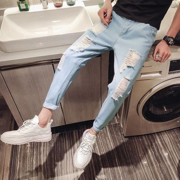 men handsome jeans korean style loose fit skinny casual capri pants autumn new style, Blue
men handsome jeans korean style loose fit skinny casual capri pants autumn new style, Blue
