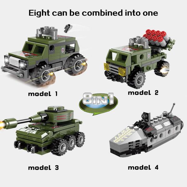 761pcs 8in1 militaty missile series building blocks deformation robot car military vehicle tractor tank toys bricks for children sqcpve
761pcs 8in1 militaty missile series building blocks deformation robot car military vehicle tractor tank toys bricks for children sqcpve