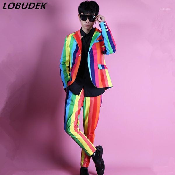 2020 men's colorful stripe suit slim blazers 2 pieces set tide male singer dancer nightclub bar stage costume host show clothing1, White;black
2020 men's colorful stripe suit slim blazers 2 pieces set tide male singer dancer nightclub bar stage costume host show clothing1, White;black