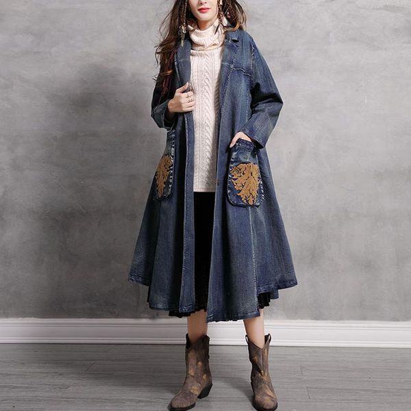 lzjn denim jacket coat ladies long retro vintage overcoat outwear vintage embroidered large pocket loose female coat long, Tan;black
lzjn denim jacket coat ladies long retro vintage overcoat outwear vintage embroidered large pocket loose female coat long, Tan;black