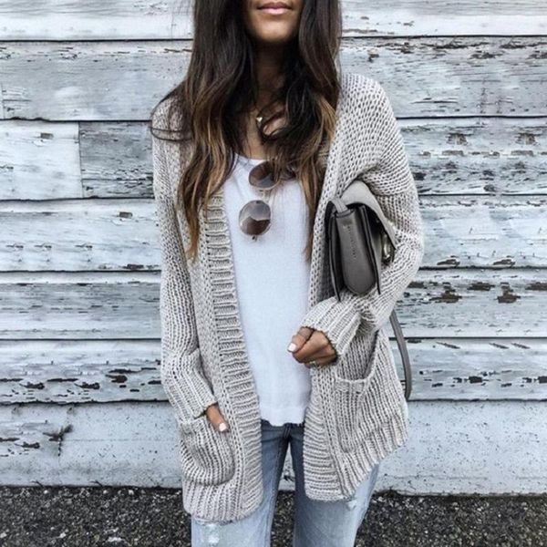 2019 casual women sweater knitted with two pockets cardigan female long autumn cardigans1, White
2019 casual women sweater knitted with two pockets cardigan female long autumn cardigans1, White
