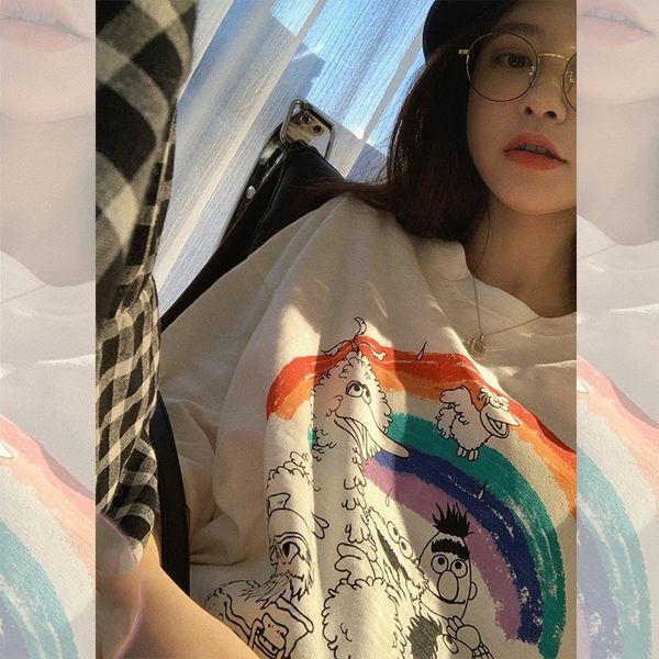 zhang dayi sesame street 2020 spring new online red rainbow short sleeve t-shirt t-shirt women's ins fashion korean style loose c9vf2, White
zhang dayi sesame street 2020 spring new online red rainbow short sleeve t-shirt t-shirt women's ins fashion korean style loose c9vf2, White