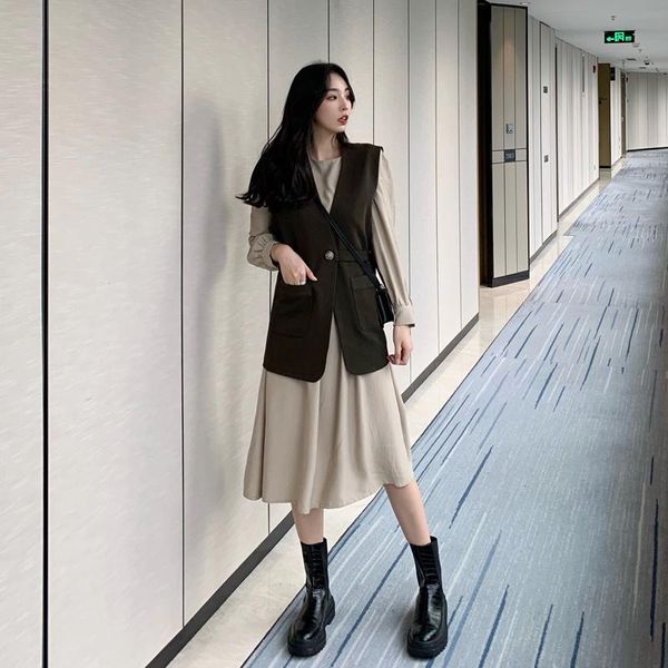casual dresses coigarsam fashion full sleeve women spring o-neck high waist 3 jia3 dress 36762, Black;gray
casual dresses coigarsam fashion full sleeve women spring o-neck high waist 3 jia3 dress 36762, Black;gray