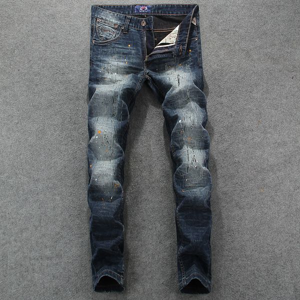 2021 new italian vintage fashion slim fit paint designer ripped men elastic denim pants streetwear hip hop homme v147, Blue
2021 new italian vintage fashion slim fit paint designer ripped men elastic denim pants streetwear hip hop homme v147, Blue