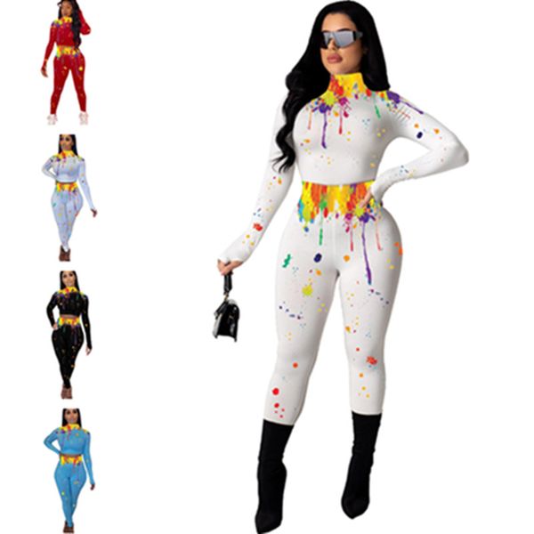 women tracksuit shaping high collar long sleeve crop pants leggings color splash ink casual two piece outfits sports suit e92803, White
women tracksuit shaping high collar long sleeve crop pants leggings color splash ink casual two piece outfits sports suit e92803, White