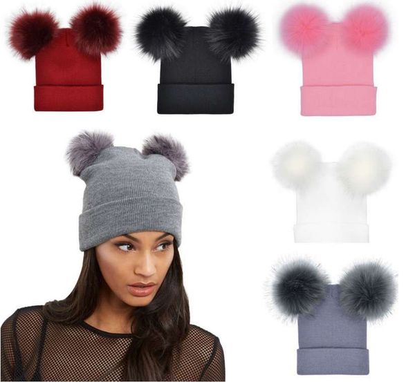 women double faux fur pom pom beanie hat ladies spring autumn thick warm beanie skullies hat ladies bonnet classical autumn winter christmas, Blue;gray
women double faux fur pom pom beanie hat ladies spring autumn thick warm beanie skullies hat ladies bonnet classical autumn winter christmas, Blue;gray
