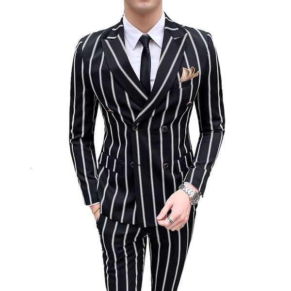luxury men's striped wedding casual tuxedo men's british slim suit 2pcs quality business social club suit costume homme, White;black
luxury men's striped wedding casual tuxedo men's british slim suit 2pcs quality business social club suit costume homme, White;black