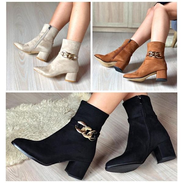 size 34-43 2021 suede leather boots ankle high heels autumn winter women botas solid point toe kitten heels short boots zip, Black
size 34-43 2021 suede leather boots ankle high heels autumn winter women botas solid point toe kitten heels short boots zip, Black