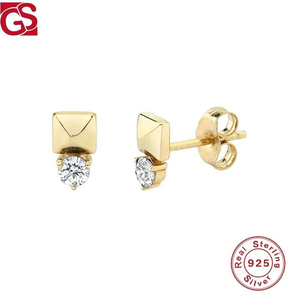 stud gs 925 sterling silver women's earring boucle oreille femme simple pyramid zircon pendientes fine jewelry for party dating, Golden;silver
stud gs 925 sterling silver women's earring boucle oreille femme simple pyramid zircon pendientes fine jewelry for party dating, Golden;silver