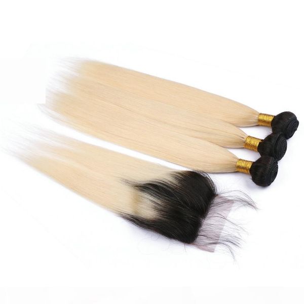 #1b 613 dark root blonde ombre brazilian virgin human hair bundles with closure straight ombre blonde 4x4 lace front closure with weaves, Black
#1b 613 dark root blonde ombre brazilian virgin human hair bundles with closure straight ombre blonde 4x4 lace front closure with weaves, Black