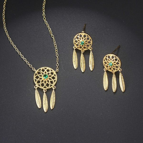 style dreamcather sets for women necklace & earring green zircon light gold color retro ethnic fashion jewelry s524, Silver
style dreamcather sets for women necklace & earring green zircon light gold color retro ethnic fashion jewelry s524, Silver