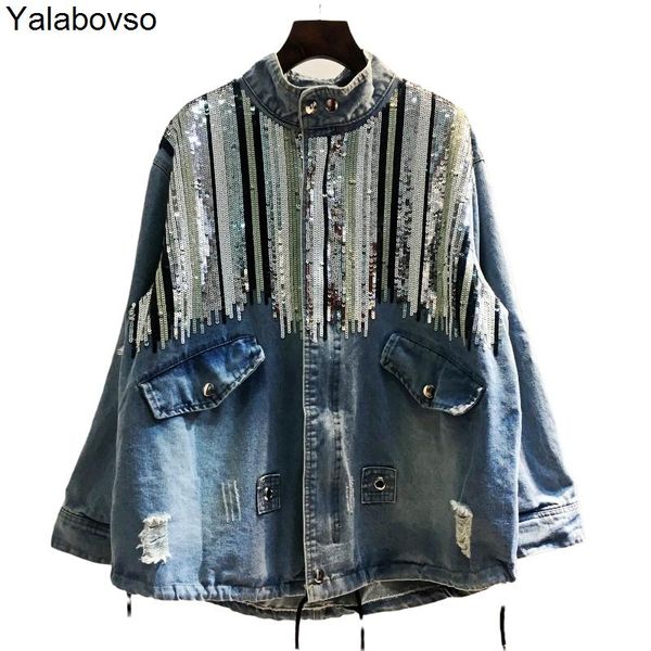 autumn new oversize medium and long loose beaded large size sequin zipper denim jacket for women streetwear coat chaqueta mujer, Black;brown
autumn new oversize medium and long loose beaded large size sequin zipper denim jacket for women streetwear coat chaqueta mujer, Black;brown