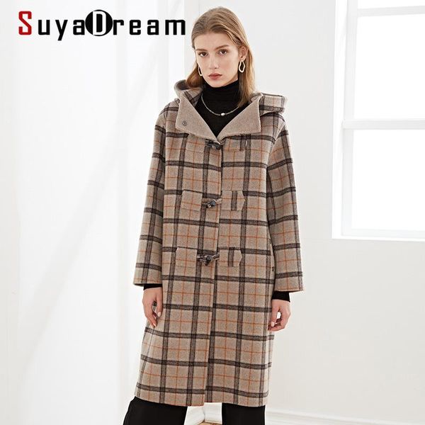 women's wool & blends suyadream handmade 80%wool women hooded long coat elegant plaid blend 2021 warm winter, Black
women's wool & blends suyadream handmade 80%wool women hooded long coat elegant plaid blend 2021 warm winter, Black